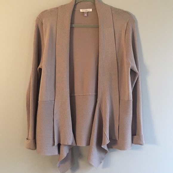 Roz & Ali Sweaters - Roz & Ali Tan Cardigan with Ribbed Detailing